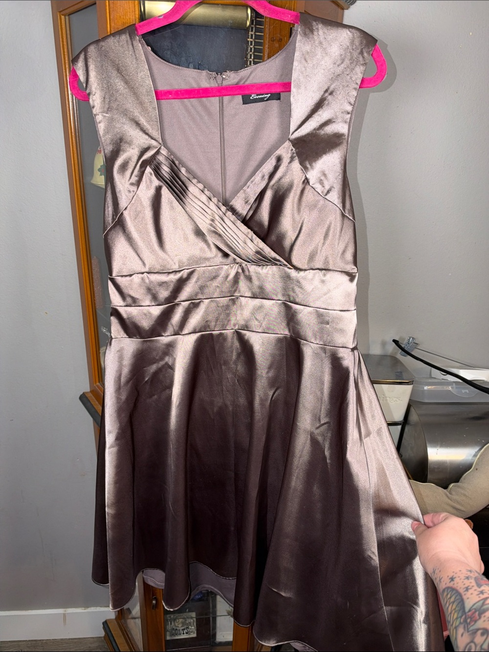 Robbie Bee Satin Taupe Midi Dress